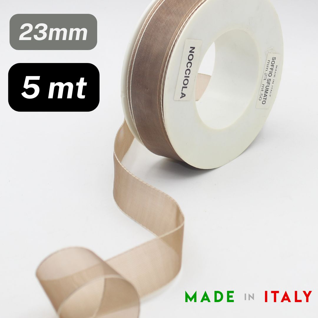 5 meters 23mm Organza Ribbon, Made in Italy, Light Brown with Beige Edges