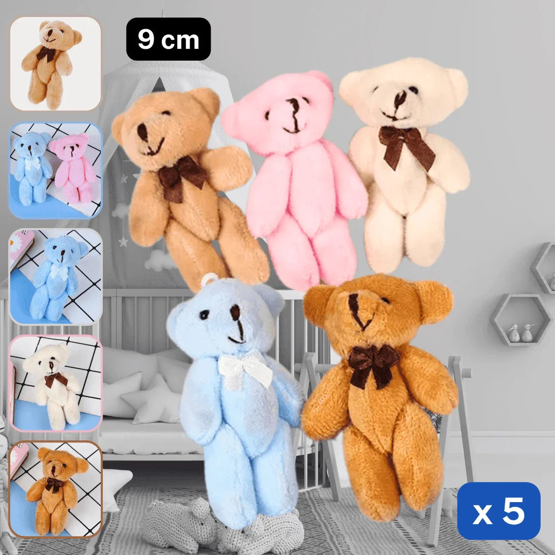 Set of 5 Teddy Bears 9cm - mixed colours - ACCESSOIRES LEDUC BV