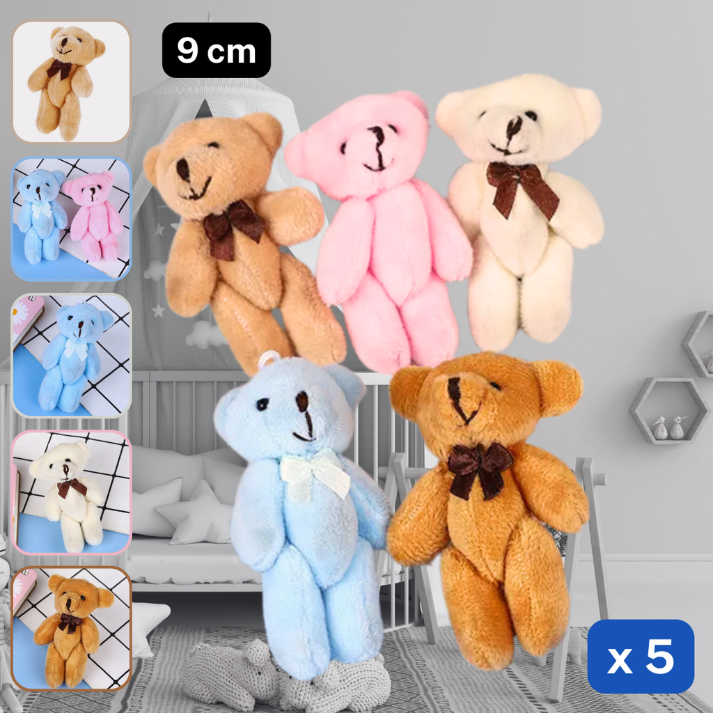 Set van 5 teddyberen 9 cm - gemengde kleuren
