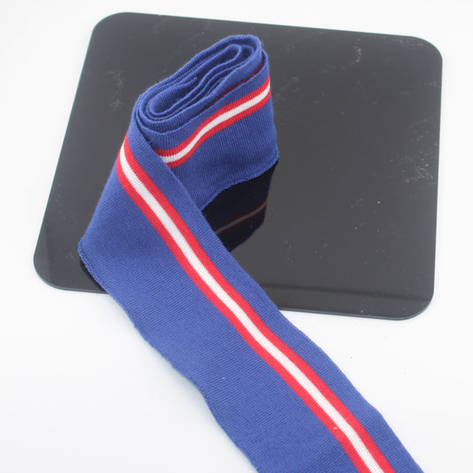 TIS1545 4cmx125cm Ribbing Blue with Red & White Stripes - ACCESSOIRES LEDUC BV