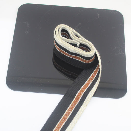 TIS1605 3.5cmx125cm Ribbing - Black with Gold & Copper stripes - ACCESSOIRES LEDUC BV