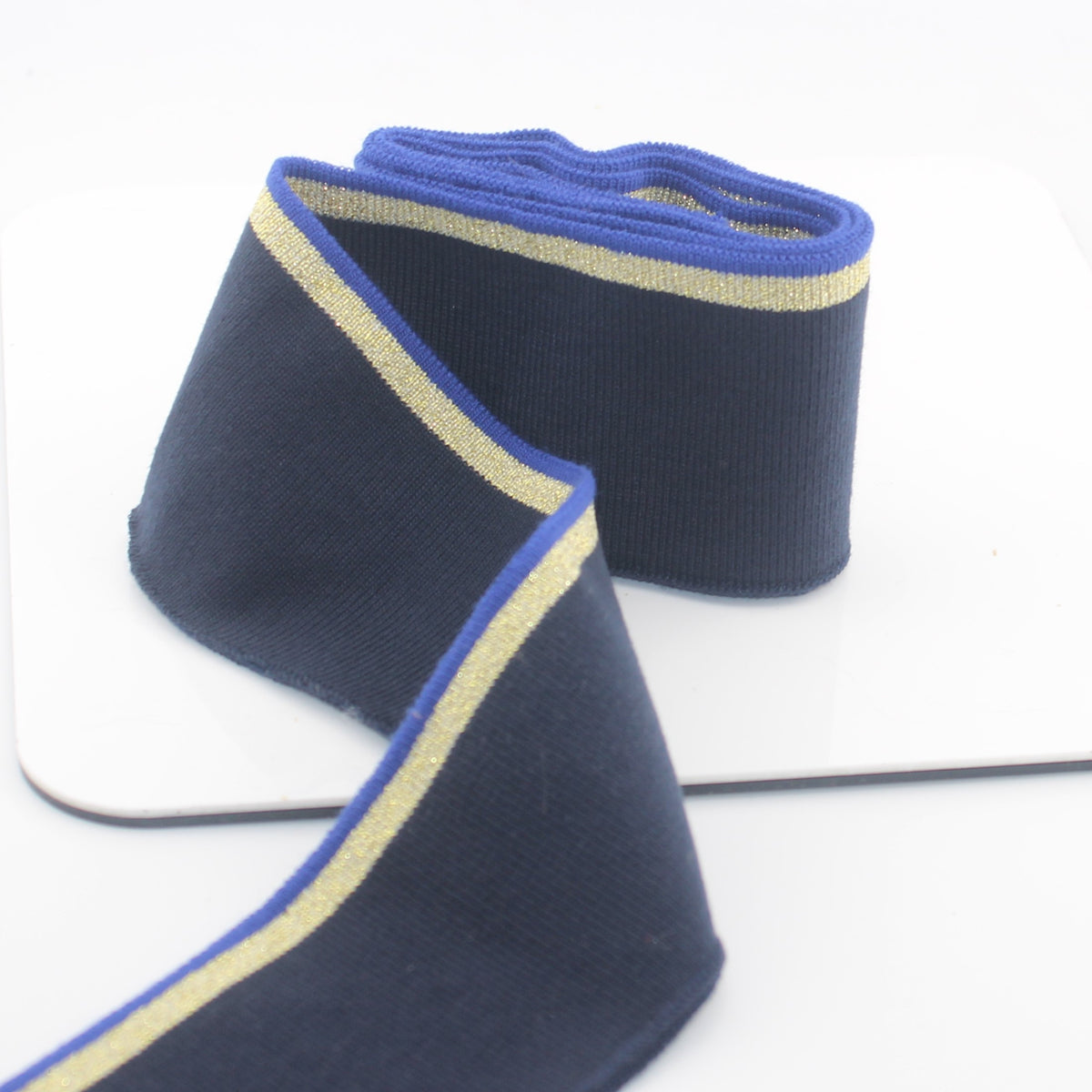 TIS2029 6cmx110cm Ribbing Navy + Gold & Blue Stripes