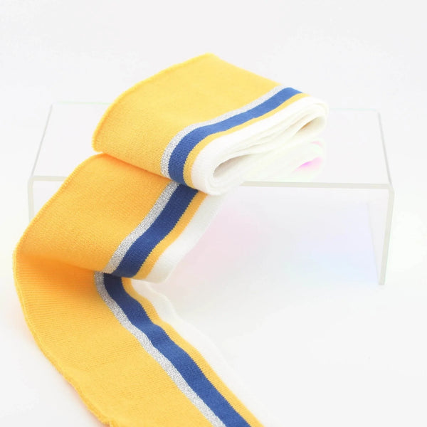TIS2035 6cmx110cm Ribbing Yellow + Silver Blue and Offwhite Stripes - ACCESSOIRES LEDUC BV