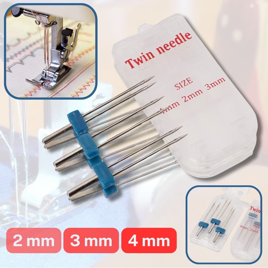 Set of 3 Double Twin Needles for Home Sewing Machines - One each, spacing of 2mm 3mm & 4mm - ACCESSOIRES LEDUC BV