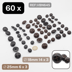 Bag of 60 Shank Buttons With Leather Imitation Effect in 3 different colours, Size 25mm 6 pieces each, Size 18mm 14 pieces each #VBN645 - ACCESSOIRES LEDUC BV