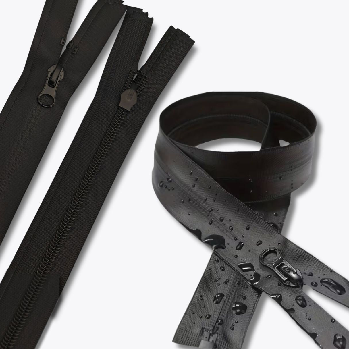 2 Waterproof Open-end Zippers, Black, 70 or 80cm