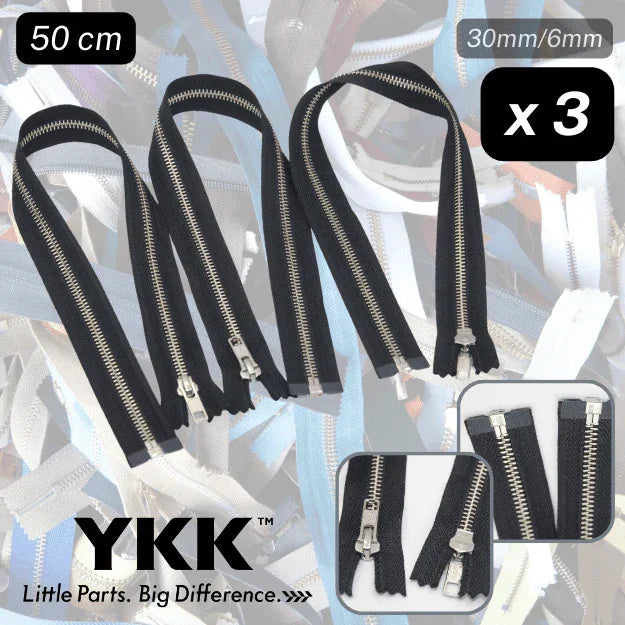 Set of 3 Black YKK Zippers - Different Styles / Sizes available - ACCESSOIRES LEDUC BV