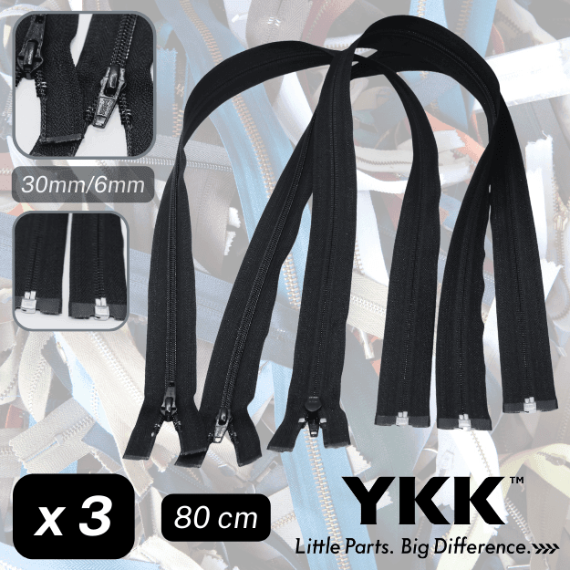 Set of 3 Black YKK Zippers - Different Styles / Sizes available - ACCESSOIRES LEDUC BV