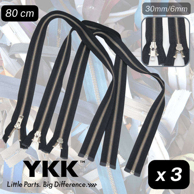 Set of 3 Black YKK Zippers - Different Styles / Sizes available - ACCESSOIRES LEDUC BV