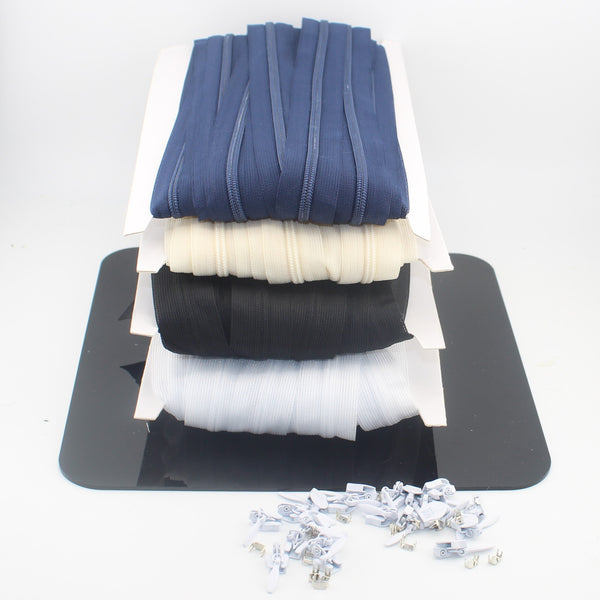 10 METER roll Invisible Zipper + 20 sliders + 20 stoppers - White Black Offwhite or Navy