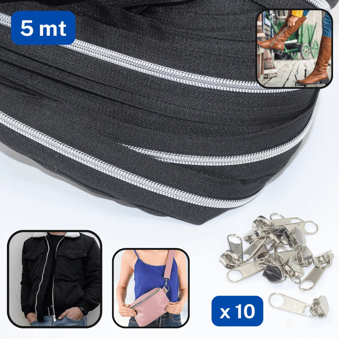 5 meters Metal Zipper #5 with 10 gliders (30mm / 5mm teeth) - ACCESSOIRES LEDUC BV