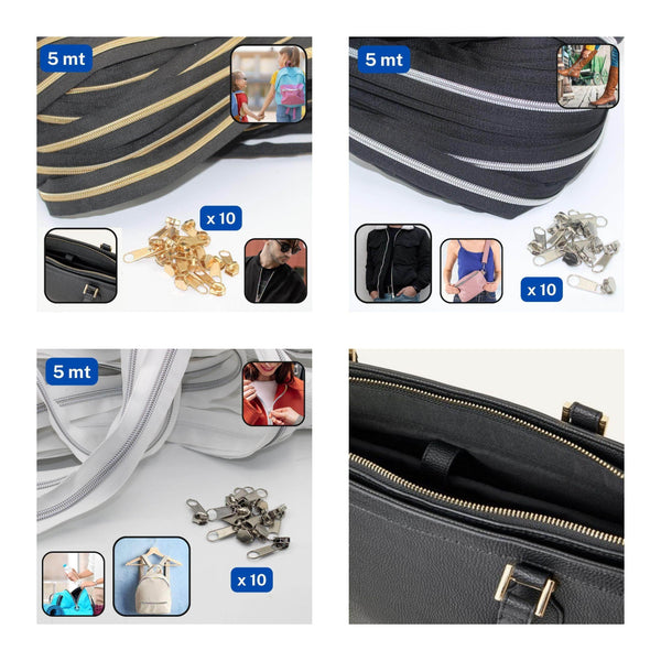 5 meters Metal Zipper #5 with 10 gliders (30mm / 5mm teeth) - ACCESSOIRES LEDUC BV