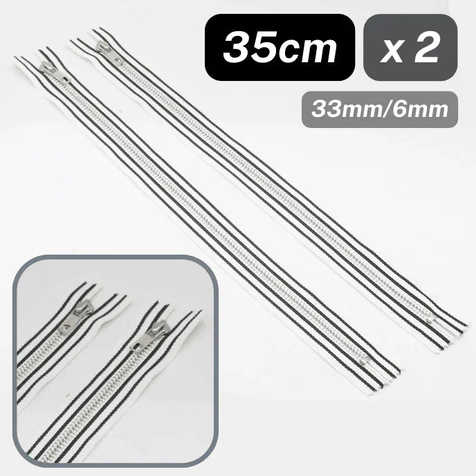 Set of 2 striped Zippers, Closed End, length 35cm, Width 33mm, Teeth 6mm - ACCESSOIRES LEDUC BV