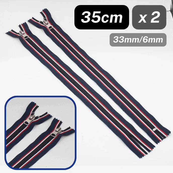 Set of 2 striped Zippers, Closed End, length 35cm, Width 33mm, Teeth 6mm - ACCESSOIRES LEDUC BV