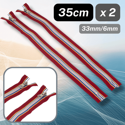 Set of 2 striped Zippers, Closed End, length 35cm, Width 33mm, Teeth 6mm - ACCESSOIRES LEDUC BV