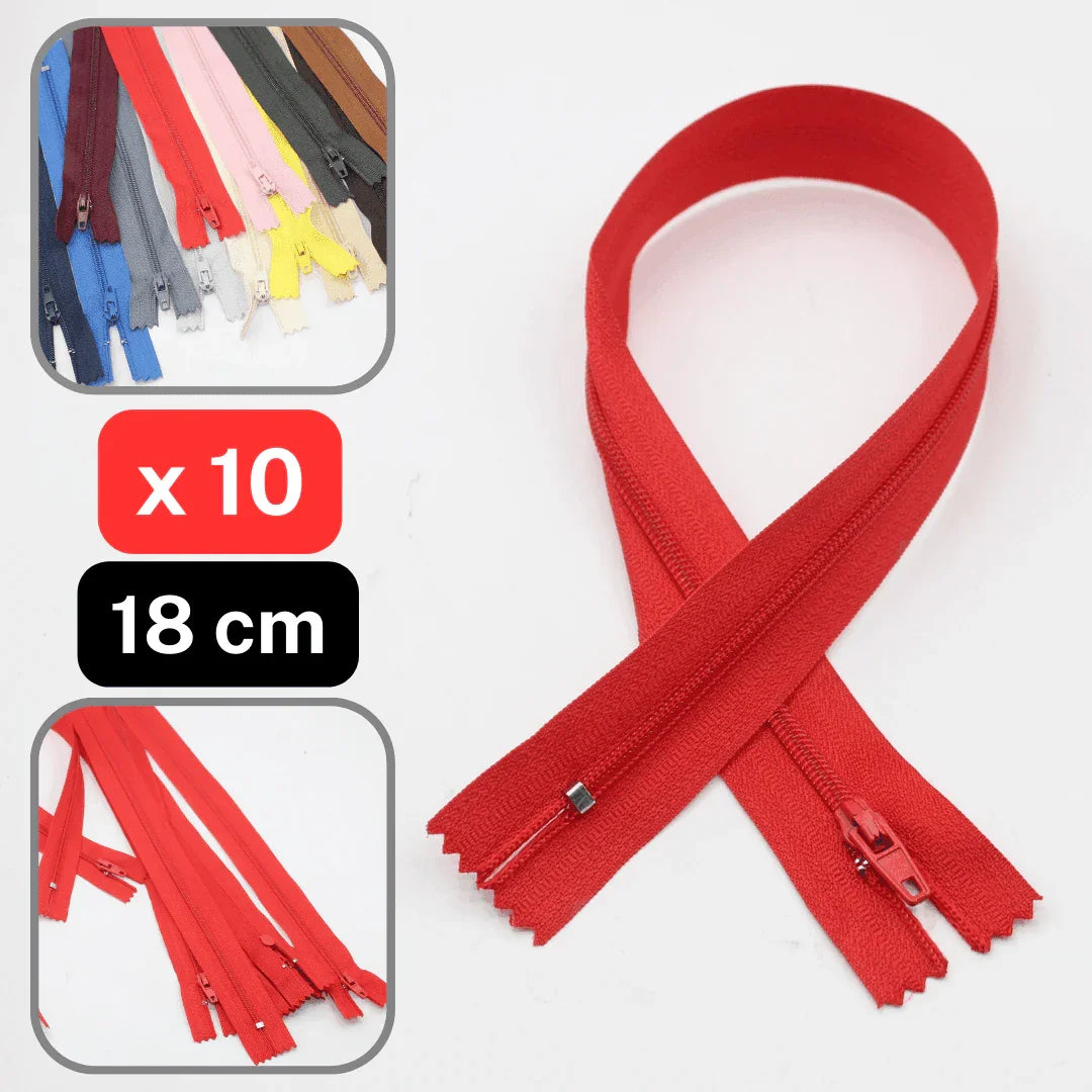 10 Coloured Nylon Zippers available in 18cm, 20cm, 35cm or 60cm #ZNP - ACCESSOIRES LEDUC BV