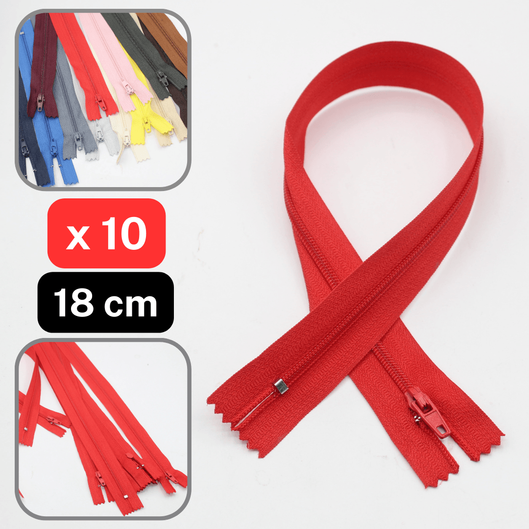 10 Coloured Nylon Zippers available in 18cm, 20cm, 35cm or 60cm #ZNP - ACCESSOIRES LEDUC BV