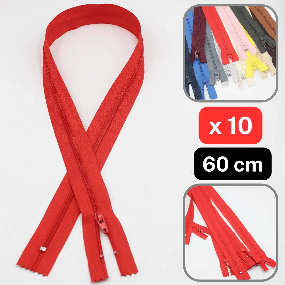 10 Coloured Nylon Zippers available in 18cm, 20cm, 35cm or 60cm #ZNP - ACCESSOIRES LEDUC BV