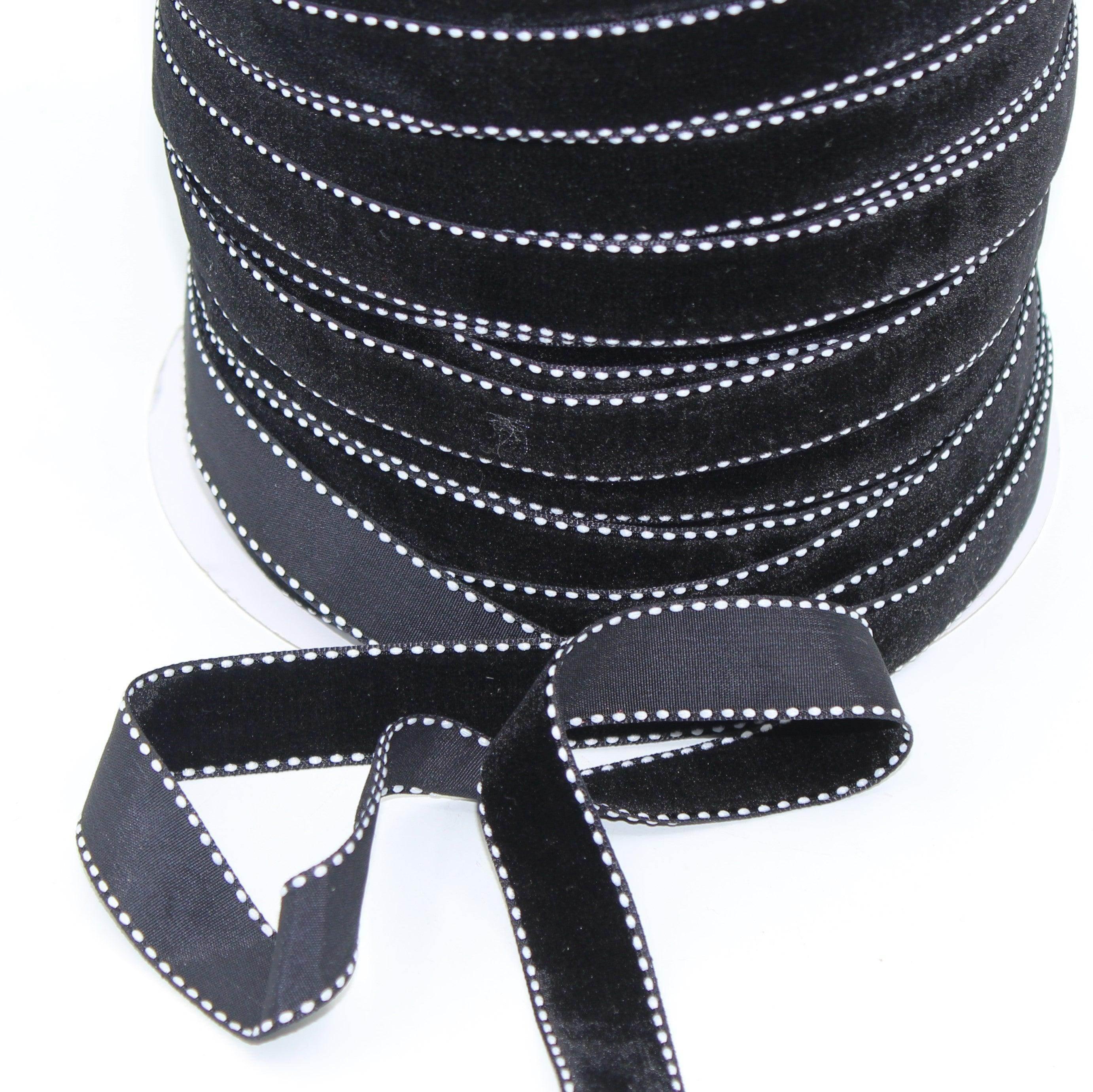 5 meters Stitched Velvet Ribbon 9 / 15 / 20mm #VEL1501 - ACCESSOIRES LEDUC BV