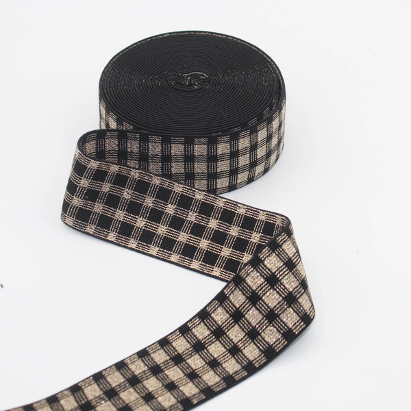 Black + Lurex Design Elastic 40mm #ELA3522 - ACCESSOIRES LEDUC BV
