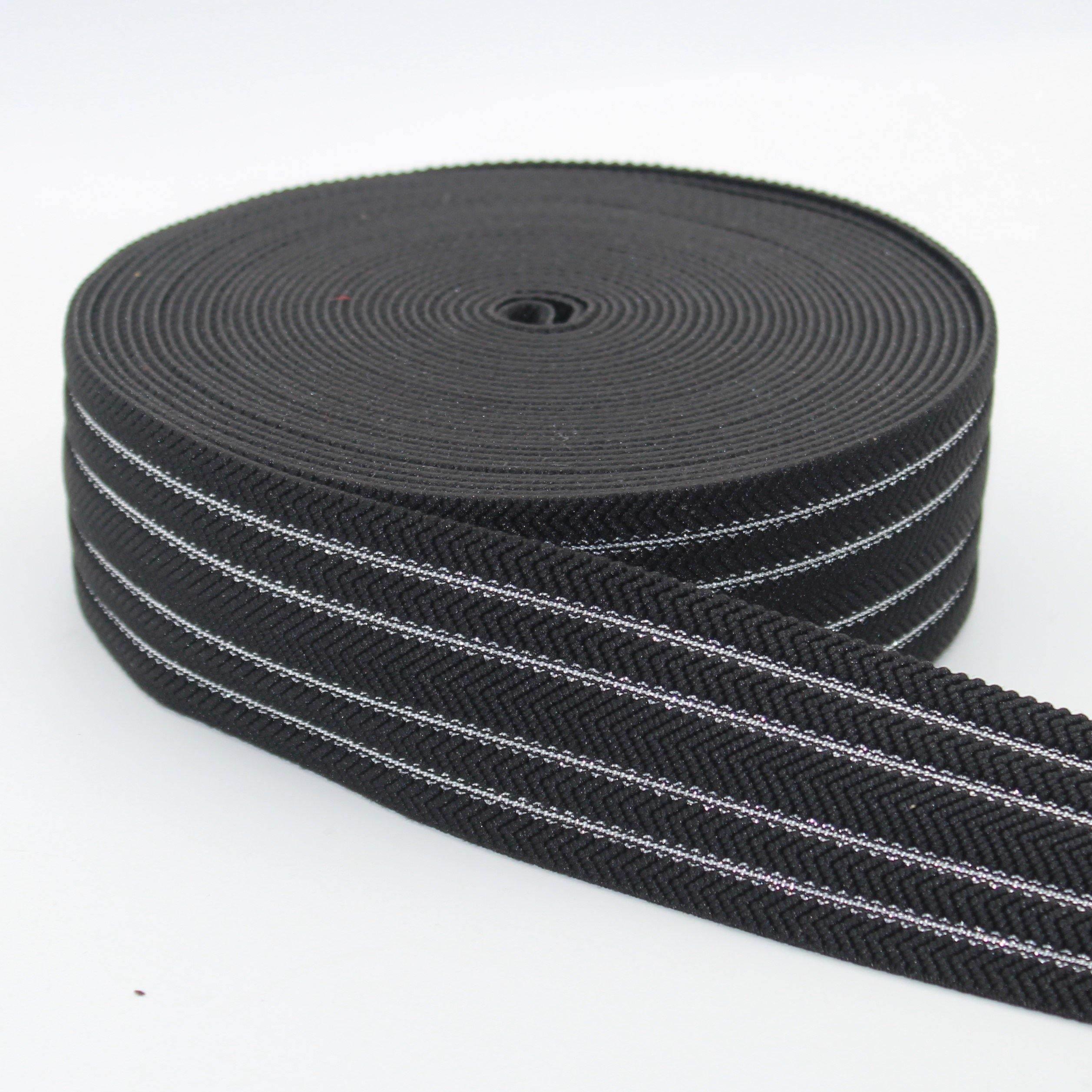 Silver Stripes Herringbone Elastic 50mm #ELA1313 - ACCESSOIRES LEDUC BV