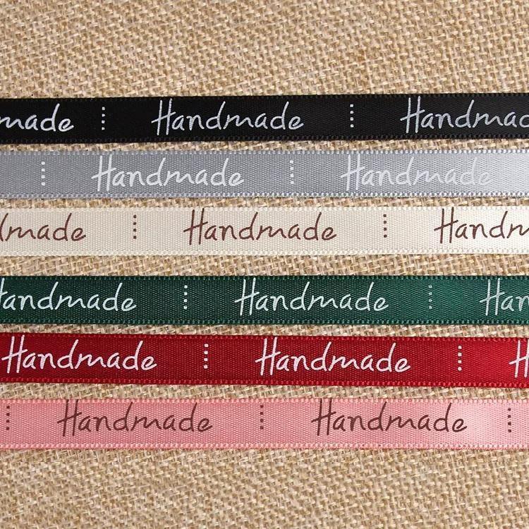 22 meters Roll of Satin Tape 10mm Labels , Printed "Handmade" - ACCESSOIRES LEDUC