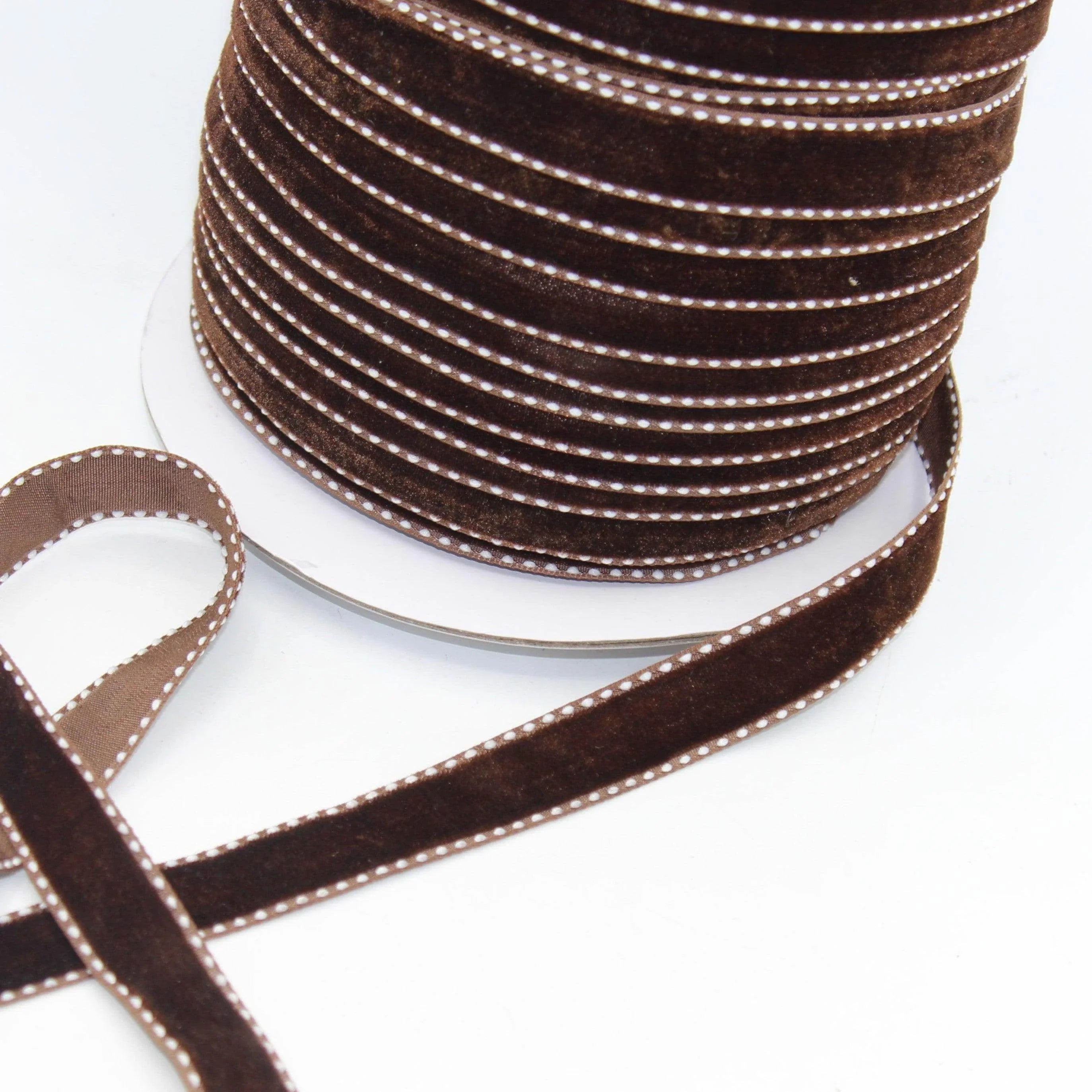 5 meters Stitched Velvet Ribbon 9 / 15 / 20mm #VEL1501 - ACCESSOIRES LEDUC BV