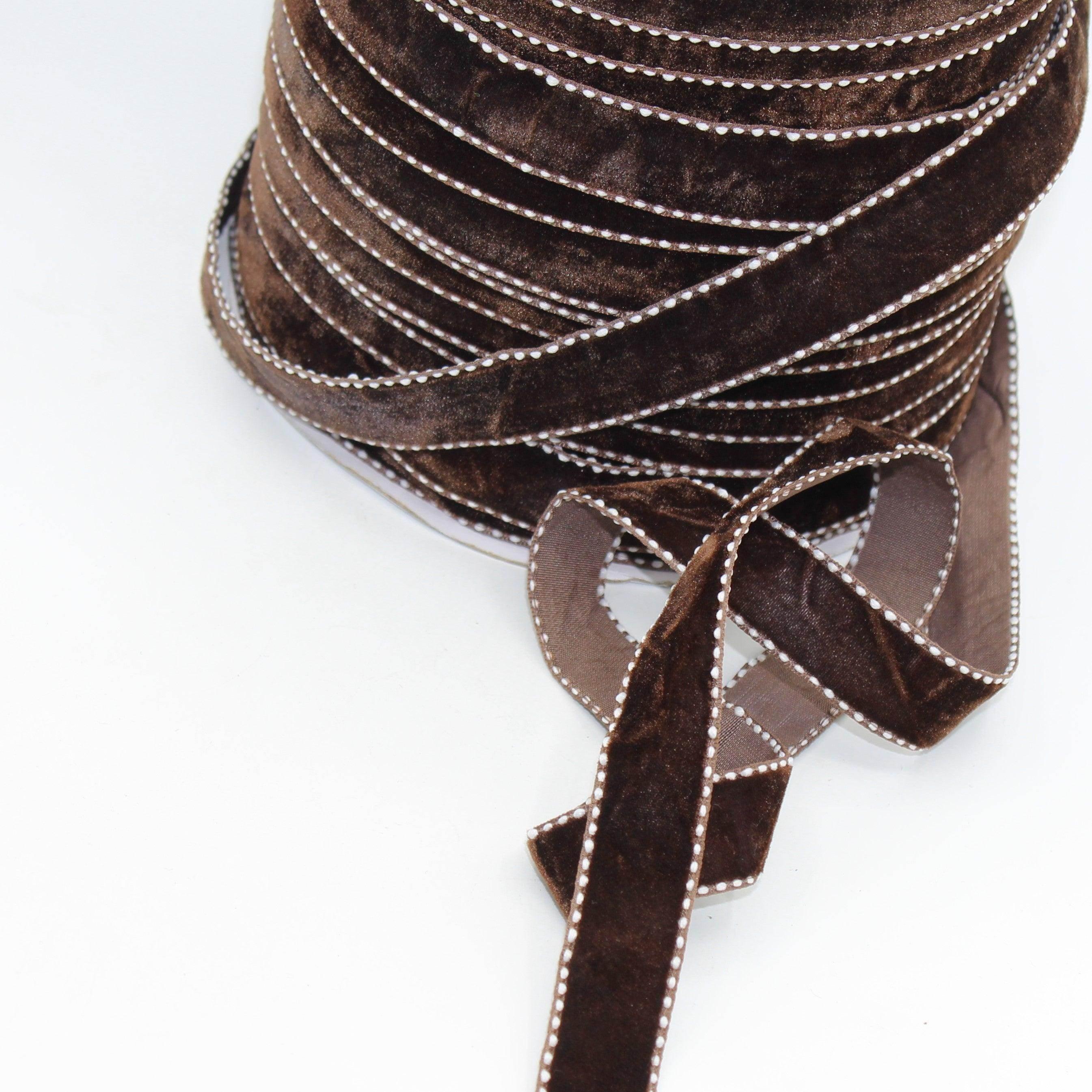 5 meters Stitched Velvet Ribbon 9 / 15 / 20mm #VEL1501 - ACCESSOIRES LEDUC BV
