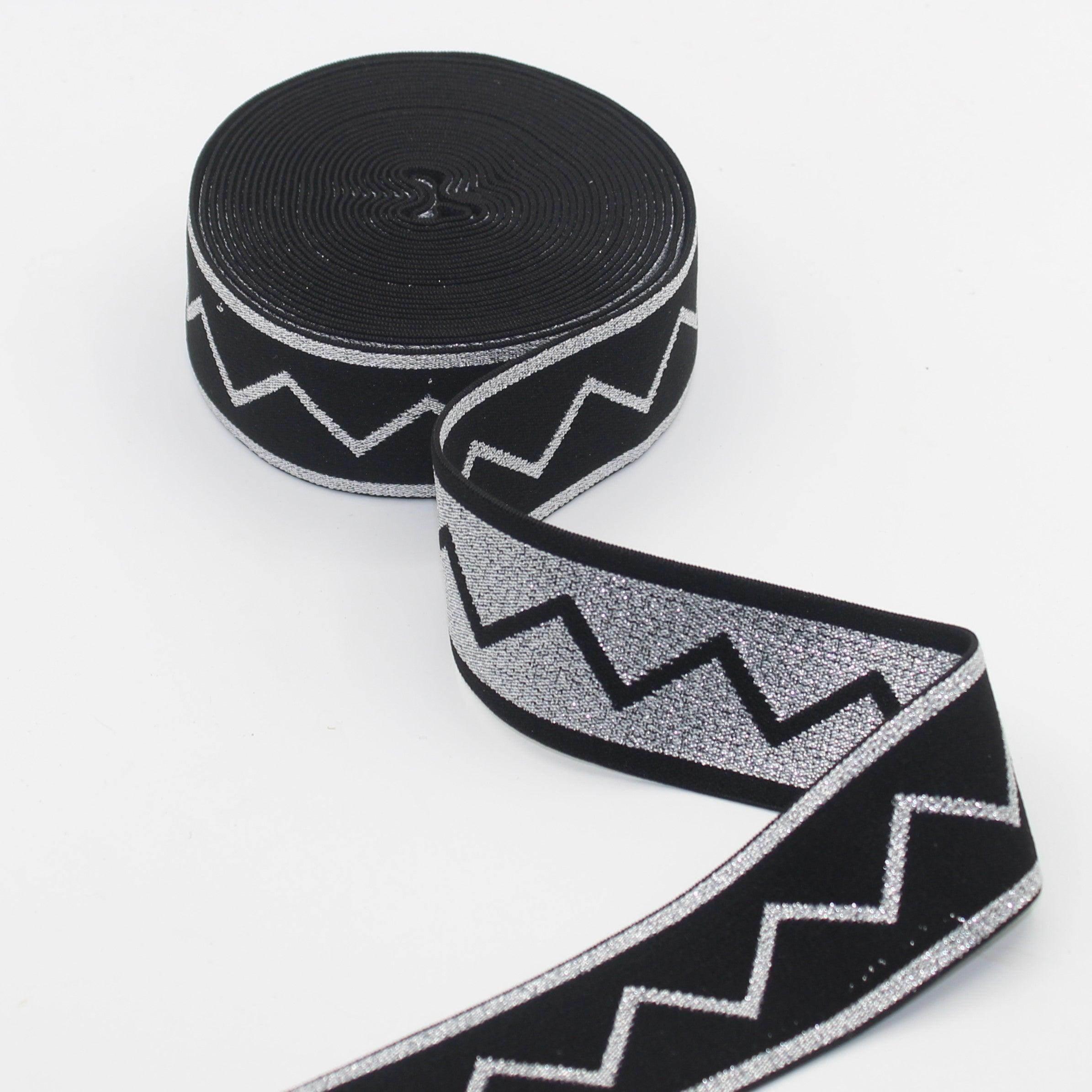 Black + Lurex Design Elastic 40mm #ELA3522 - ACCESSOIRES LEDUC BV