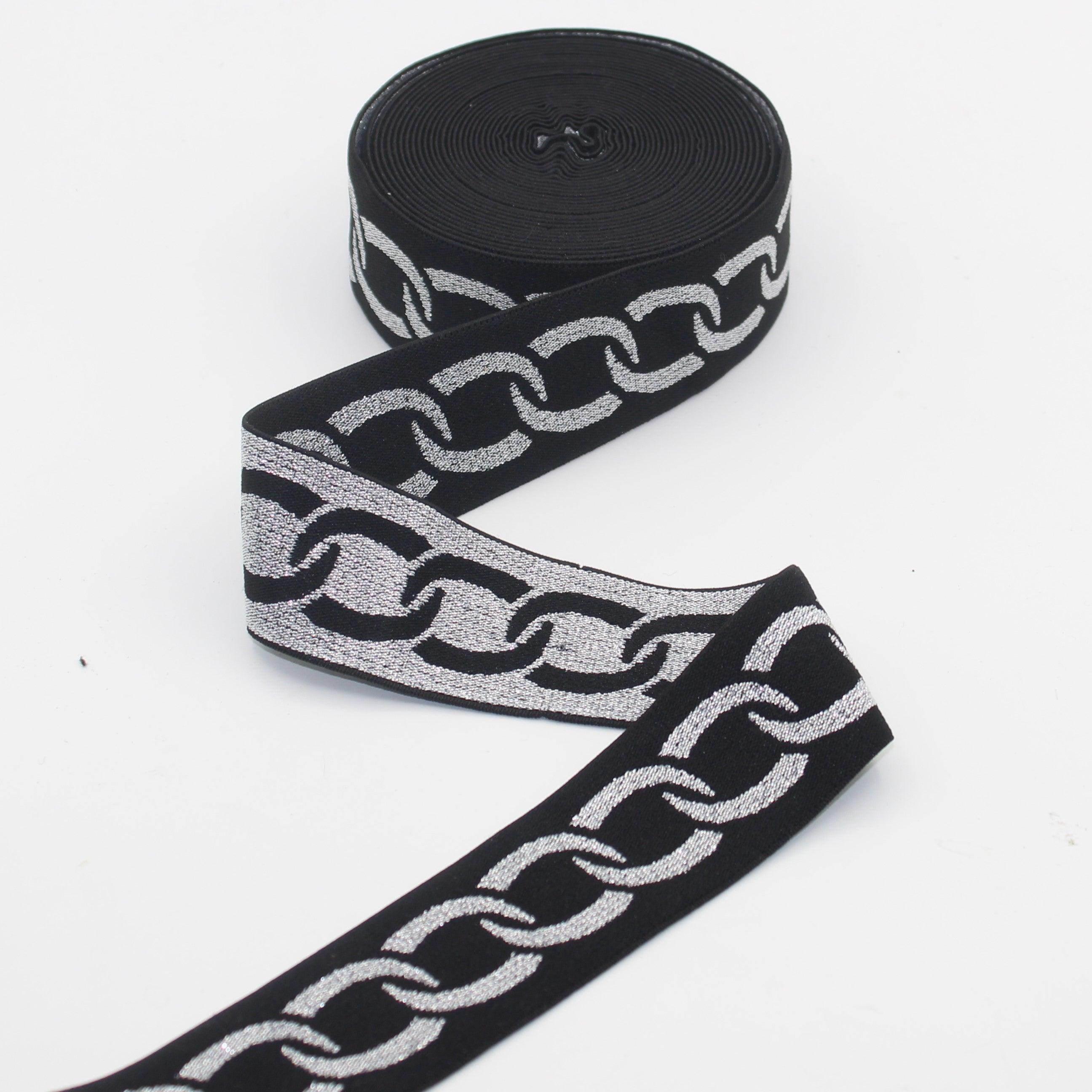Black + Lurex Design Elastic 40mm #ELA3522 - ACCESSOIRES LEDUC BV