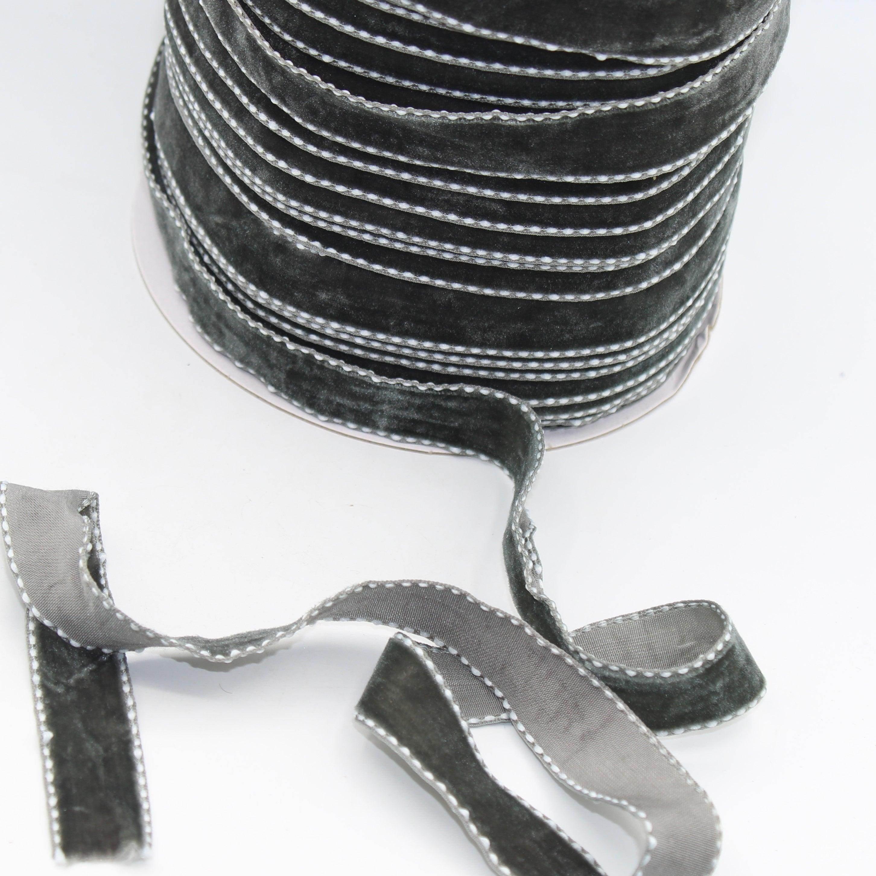 5 meters Stitched Velvet Ribbon 9 / 15 / 20mm #VEL1501 - ACCESSOIRES LEDUC BV