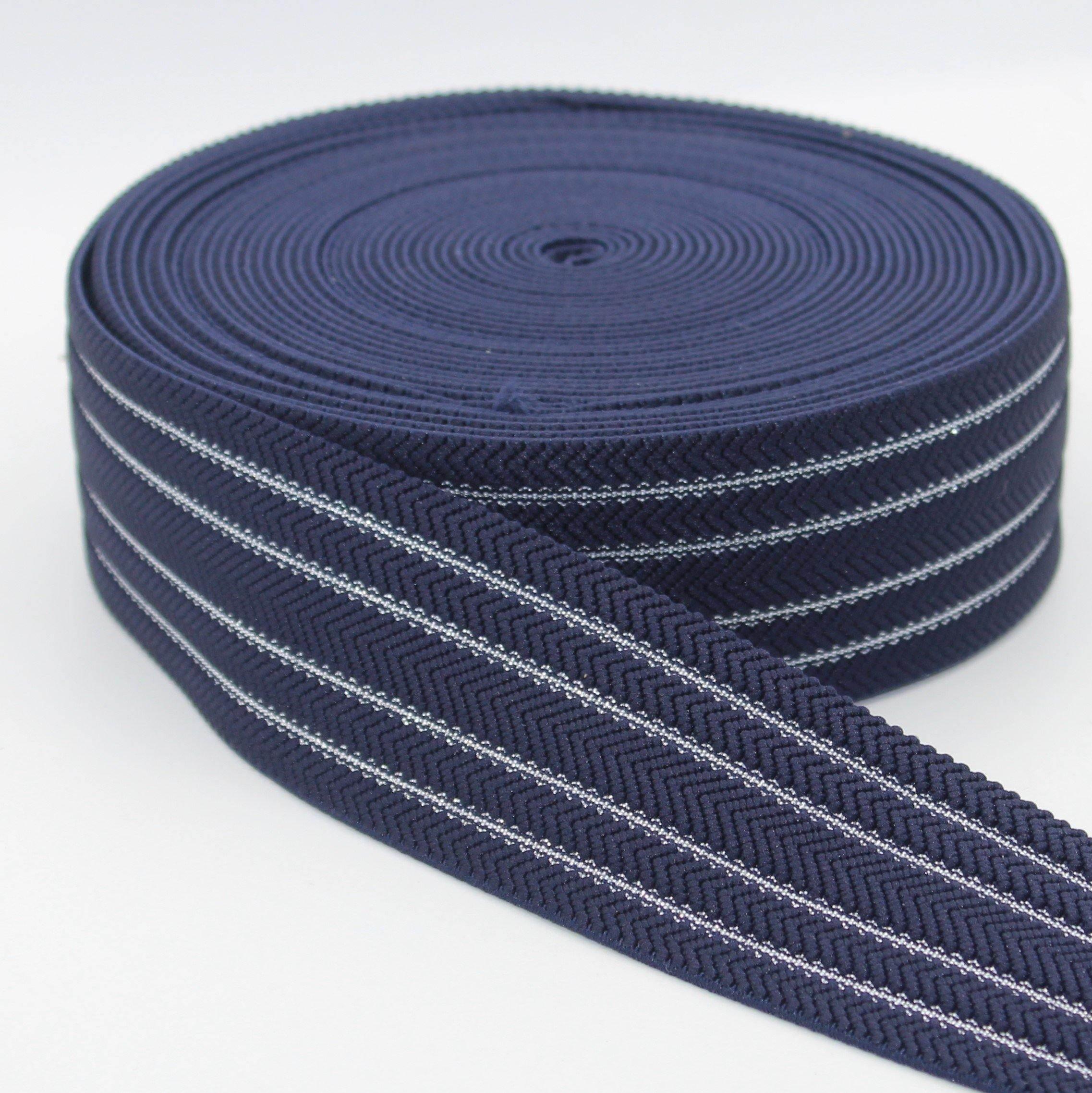 Silver Stripes Herringbone Elastic 50mm #ELA1313 - ACCESSOIRES LEDUC BV