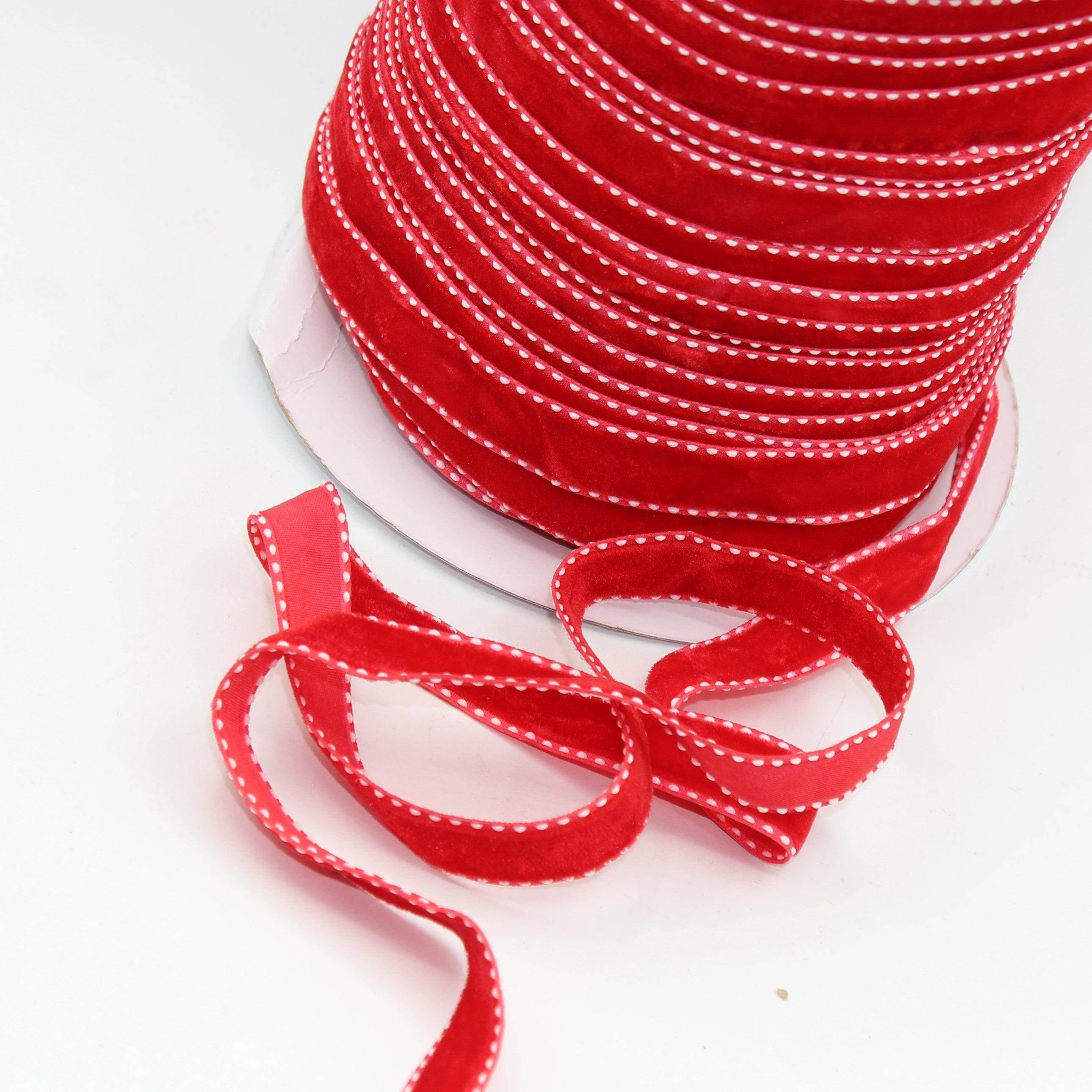 5 meters Stitched Velvet Ribbon 9 / 15 / 20mm #VEL1501 - ACCESSOIRES LEDUC BV