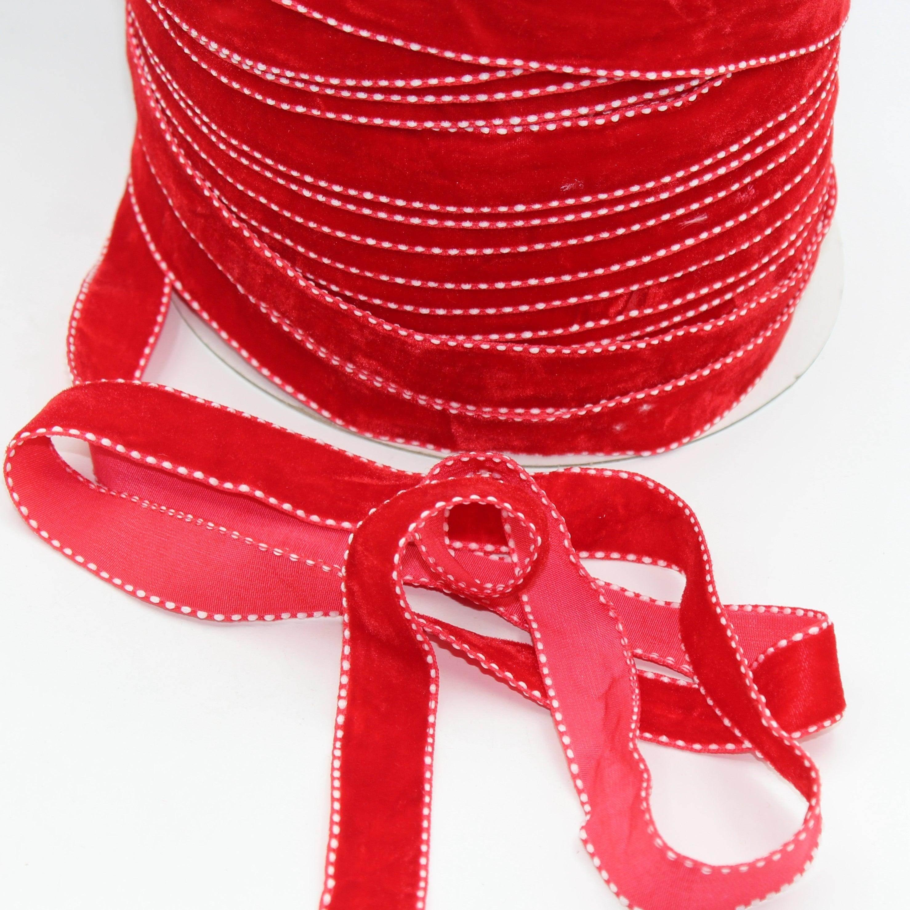 5 meters Stitched Velvet Ribbon 9 / 15 / 20mm #VEL1501 - ACCESSOIRES LEDUC BV