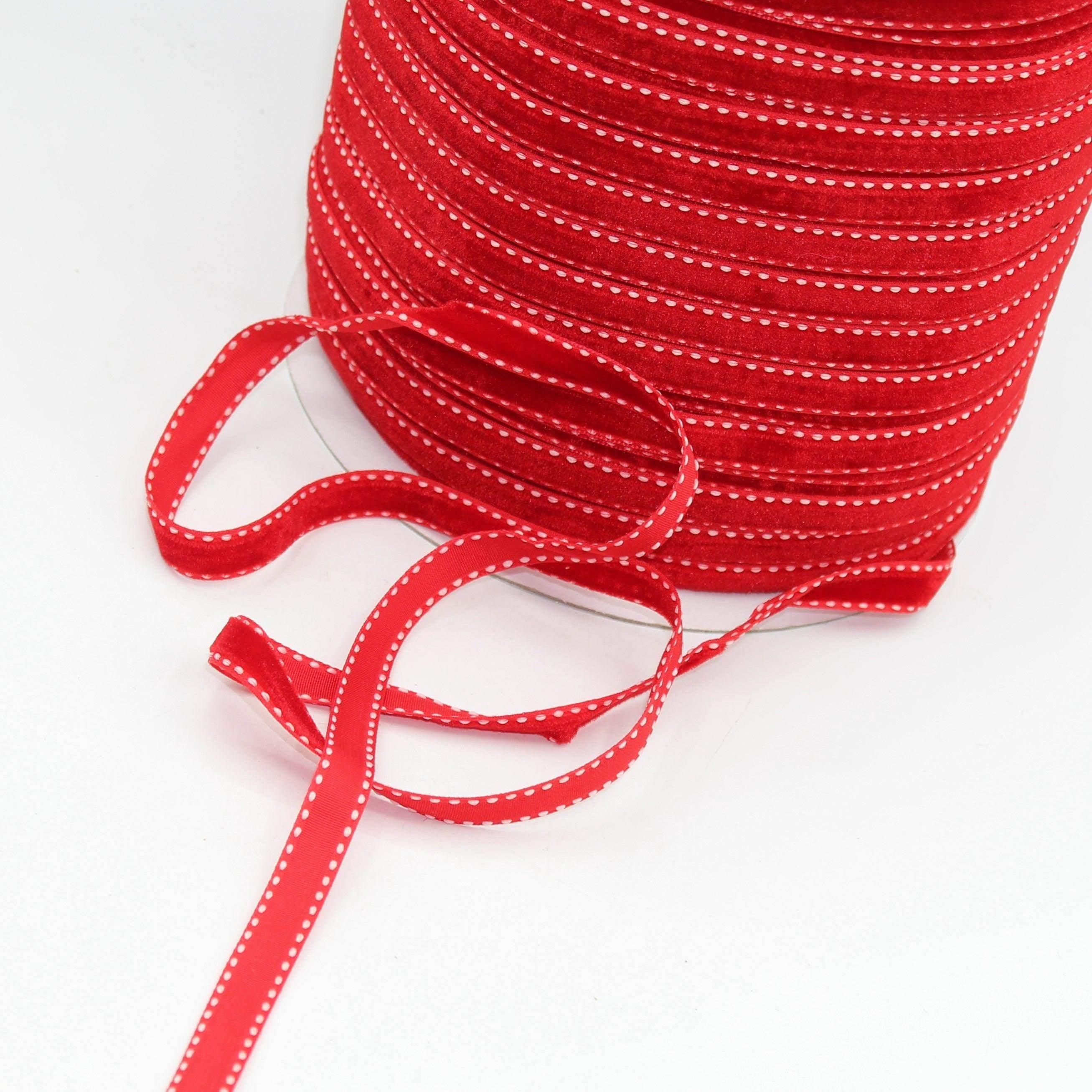 5 meters Stitched Velvet Ribbon 9 / 15 / 20mm #VEL1501 - ACCESSOIRES LEDUC BV