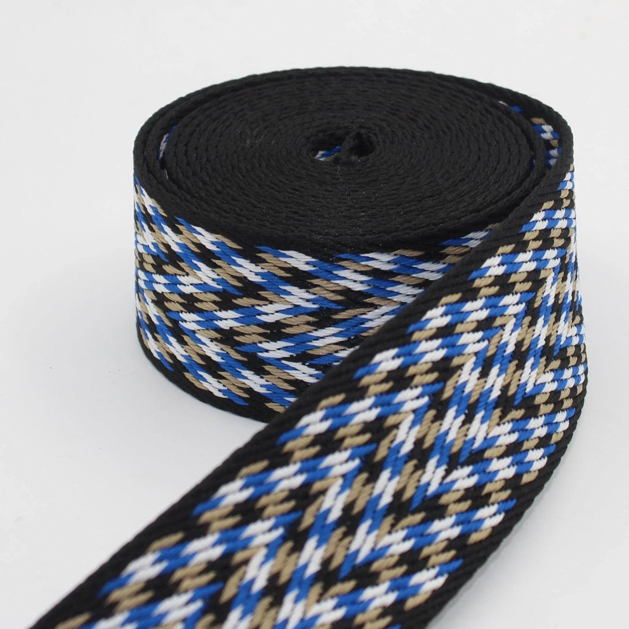 5 meters Webbing with Multicolored Braided Patterns 50mm #RUB3518 - ACCESSOIRES LEDUC BV