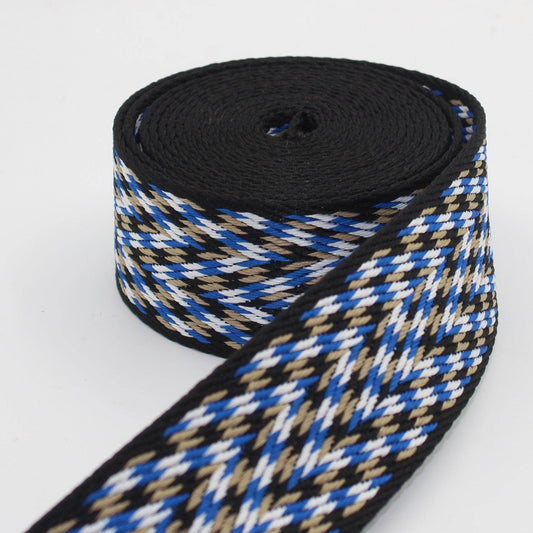 5 meters Webbing with Multicolored Braided Patterns 50mm #RUB3518 - ACCESSOIRES LEDUC BV
