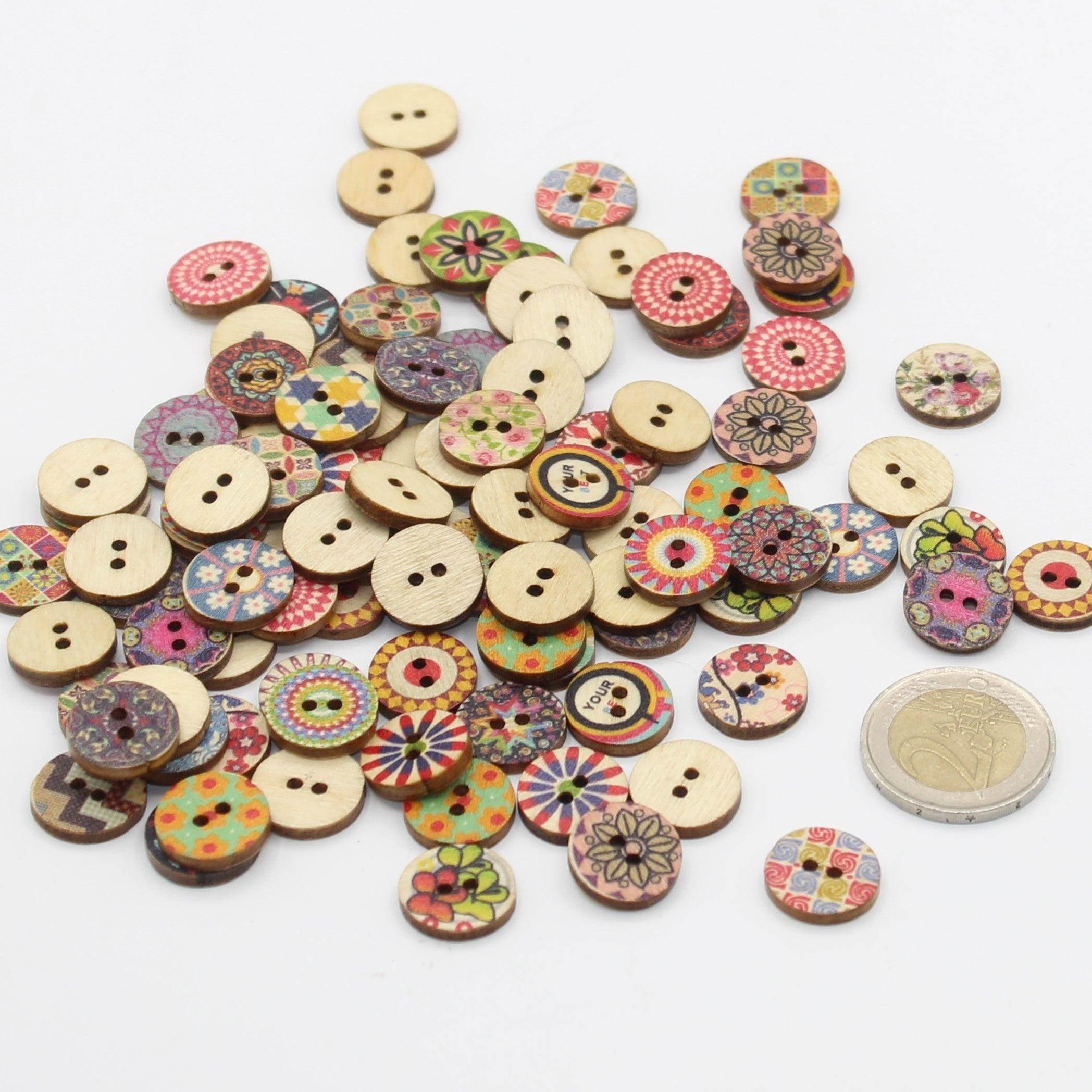 Mix of Printed Wooden Buttons size 15 20 or 25mm #KB2printedlot - ACCESSOIRES LEDUC BV