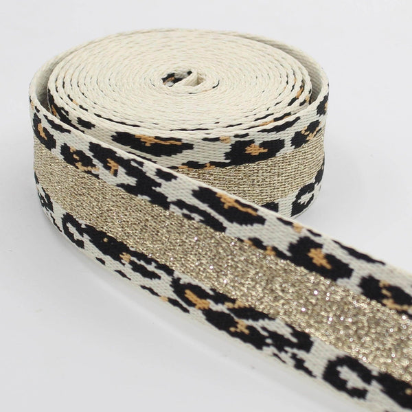 5 Meters Lurex Striped Webbing with Leopard Pattern 36mm #RUB3510 - ACCESSOIRES LEDUC BV