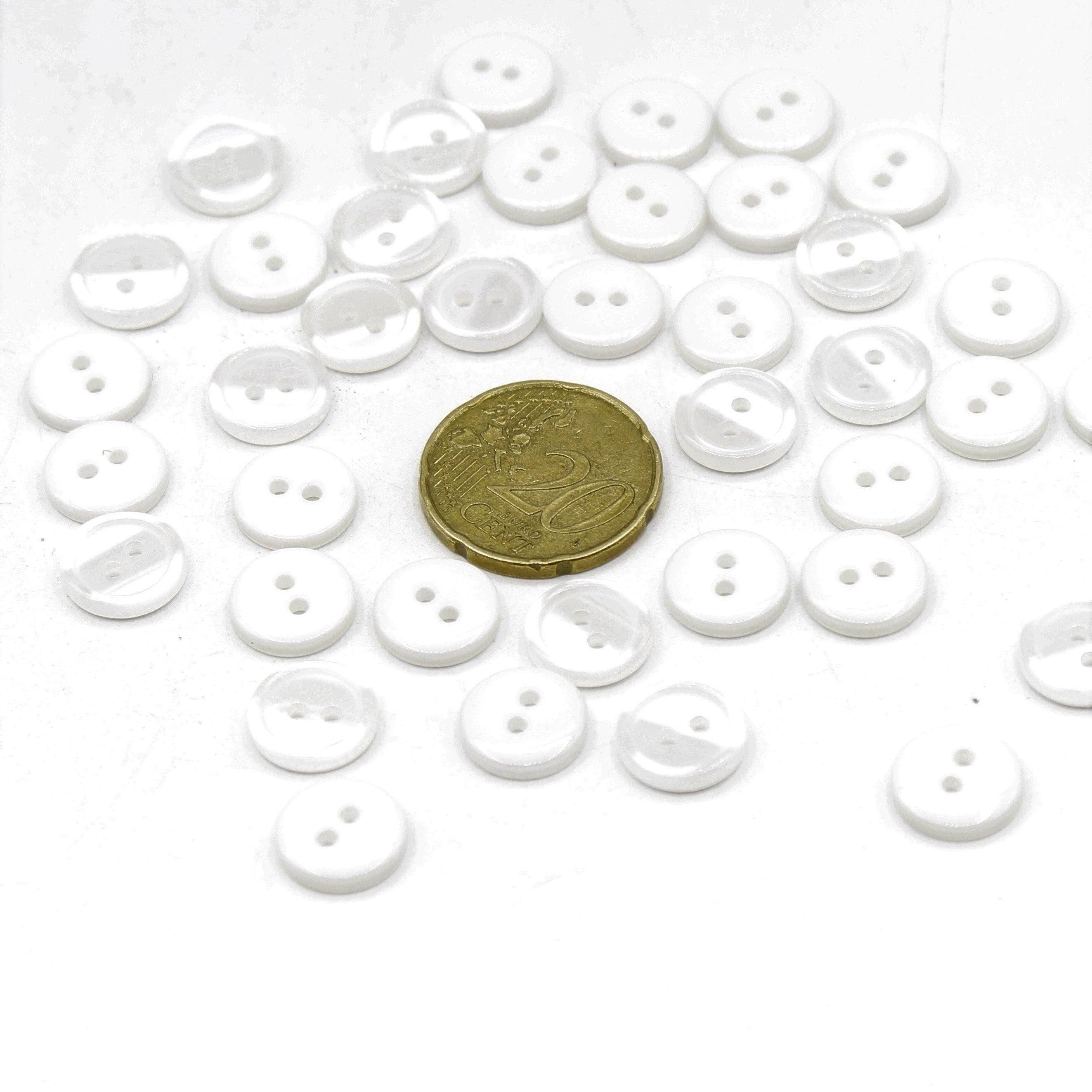 200 Pieces White Polyester Buttons 2 Holes Size 10MM #KP210516 - ACCESSOIRES LEDUC BV