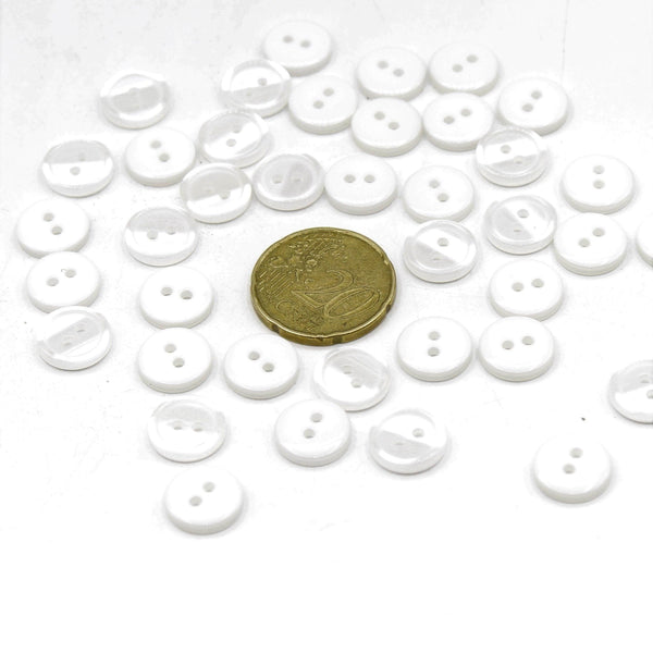 200 Pieces White Polyester Buttons 2 Holes Size 10MM #KP210516 - ACCESSOIRES LEDUC BV