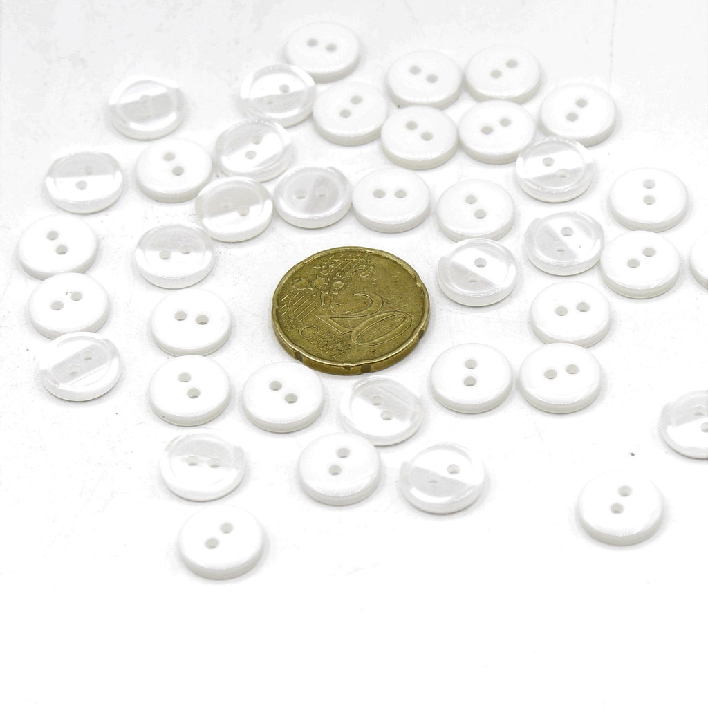 200 piezas de botones de poliéster, tamaño 10 mm, para blusas, color BLANCO - ACCESSOIRES LEDUC