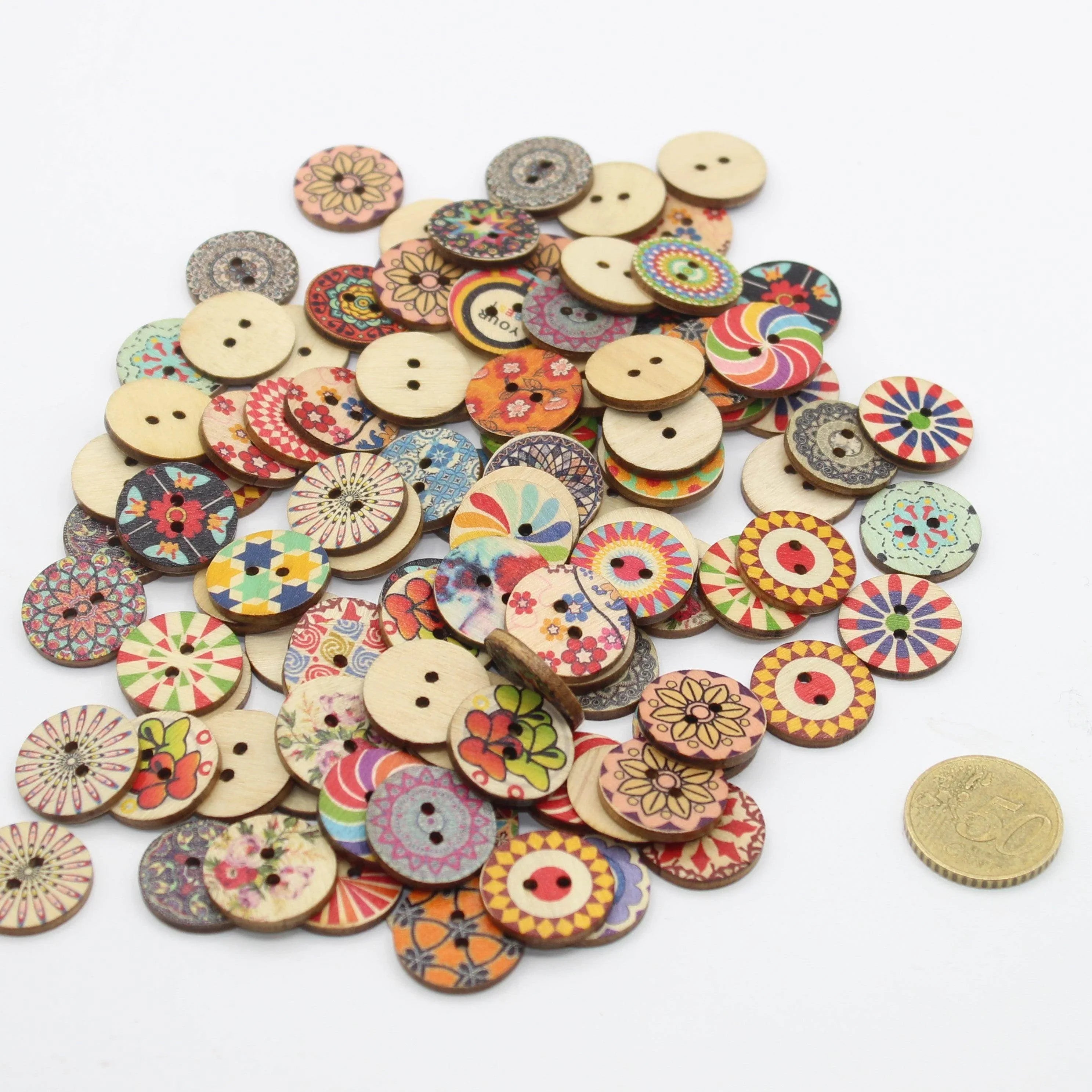 Mix of Printed Wooden Buttons size 15 20 or 25mm #KB2printedlot - ACCESSOIRES LEDUC BV