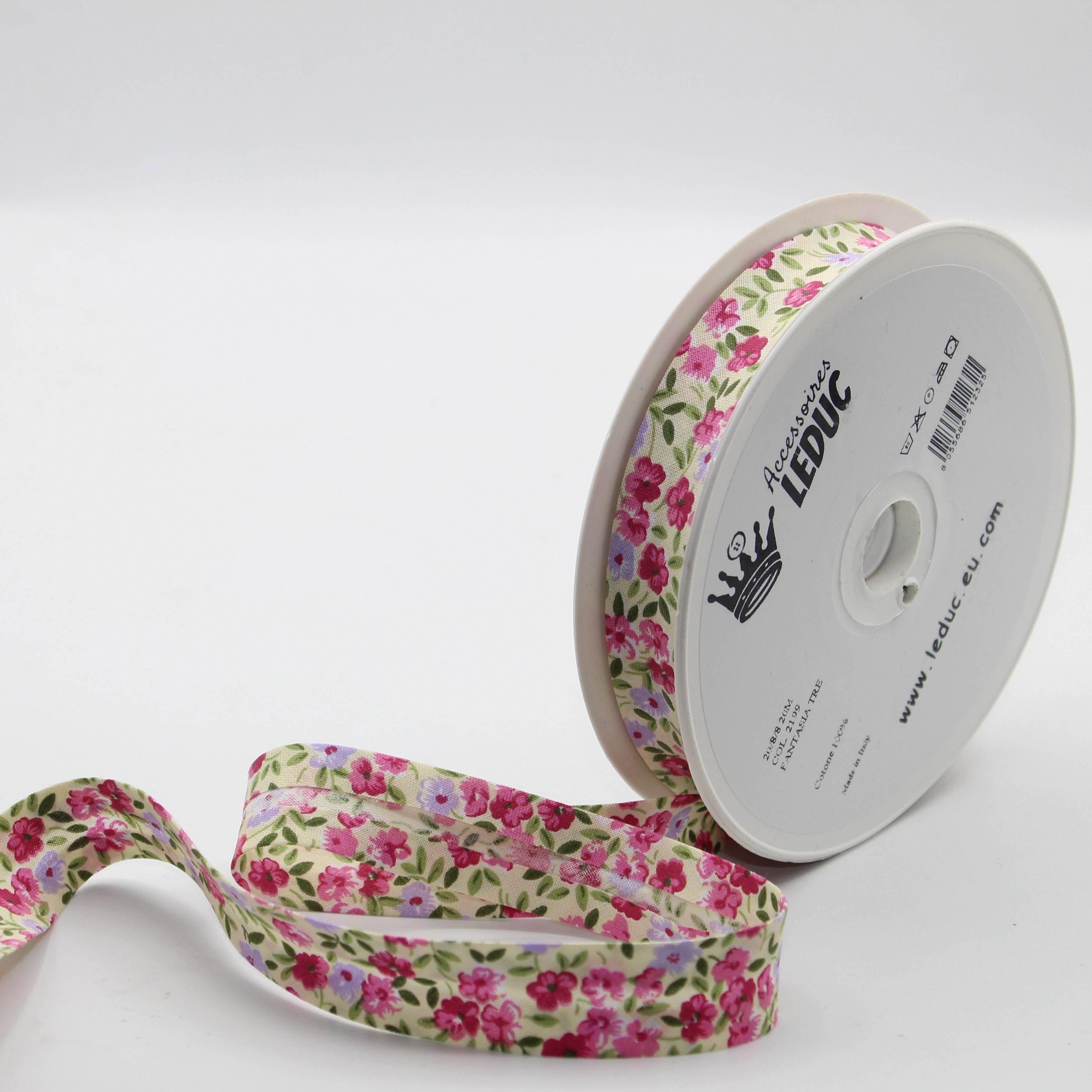 20 meters Floral Cotton Bias Binding (20mm : 20/8/8 prefolded) - ACCESSOIRES LEDUC BV