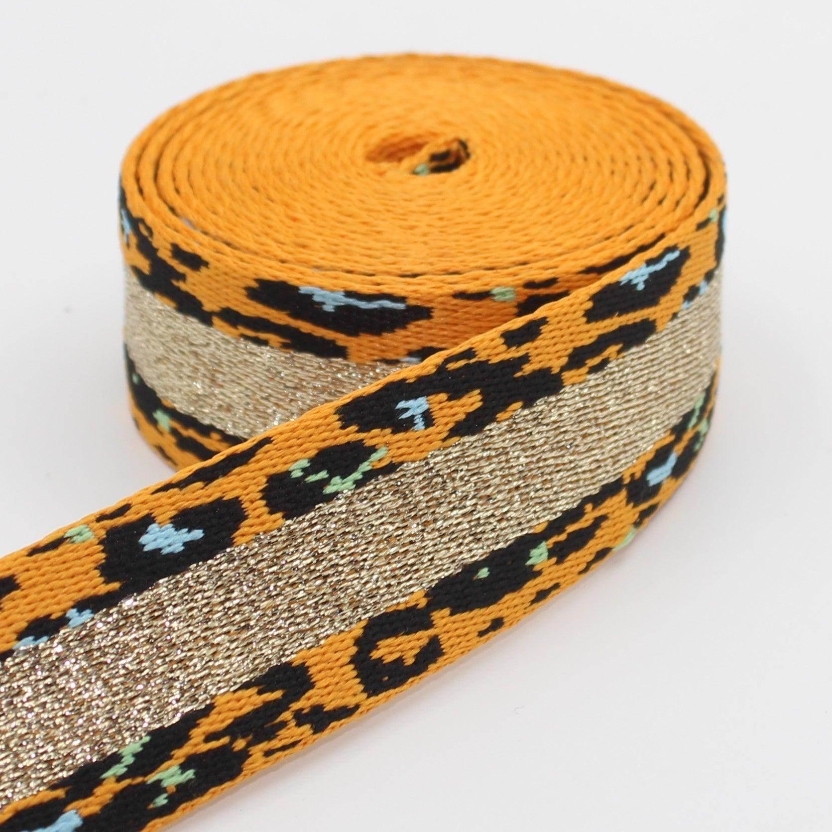 5 Meters Lurex Striped Webbing with Leopard Pattern 36mm #RUB3510 - ACCESSOIRES LEDUC BV