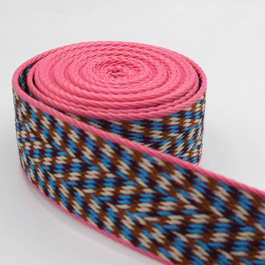 5 meters Webbing with Multicolored Braided Patterns 50mm #RUB3518 - ACCESSOIRES LEDUC BV
