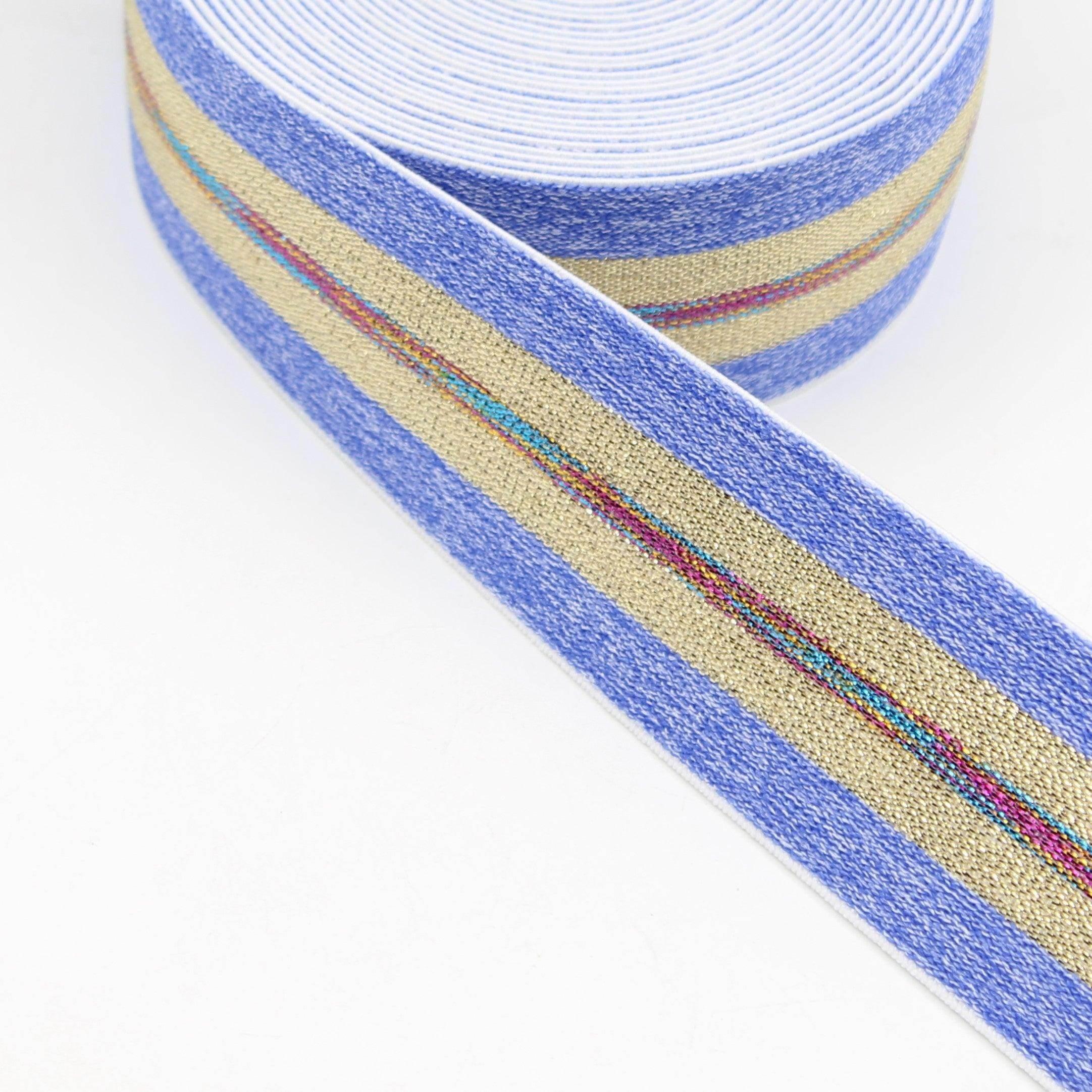 5 METERS - 40mm Lurex Elastic Striped Multicolour #ELA2064-#ELA2065 - ACCESSOIRES LEDUC BV