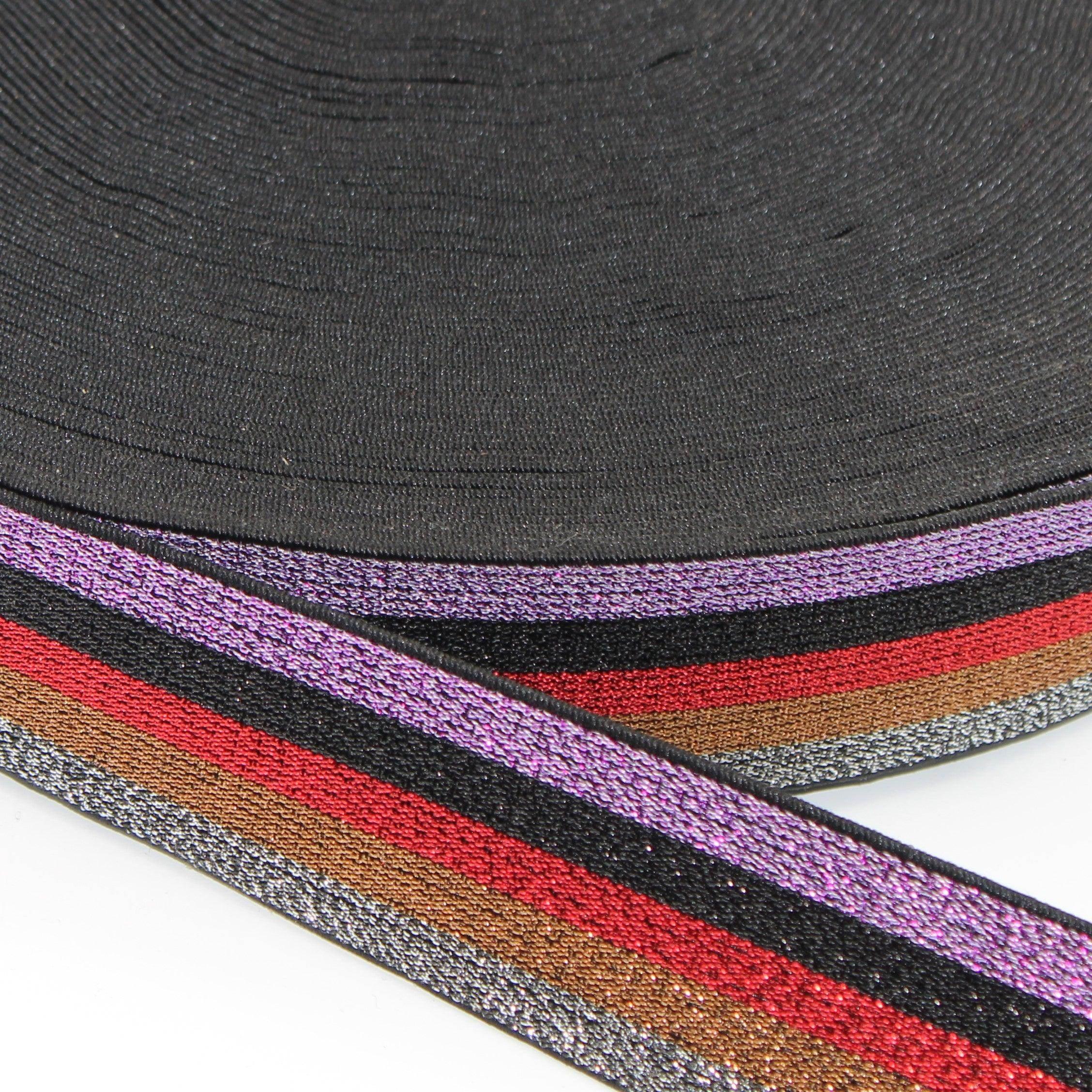 5 Meters - 40mm Multicolour Striped Lurex Elastic #ELA2067-#ELA2071 - ACCESSOIRES LEDUC BV