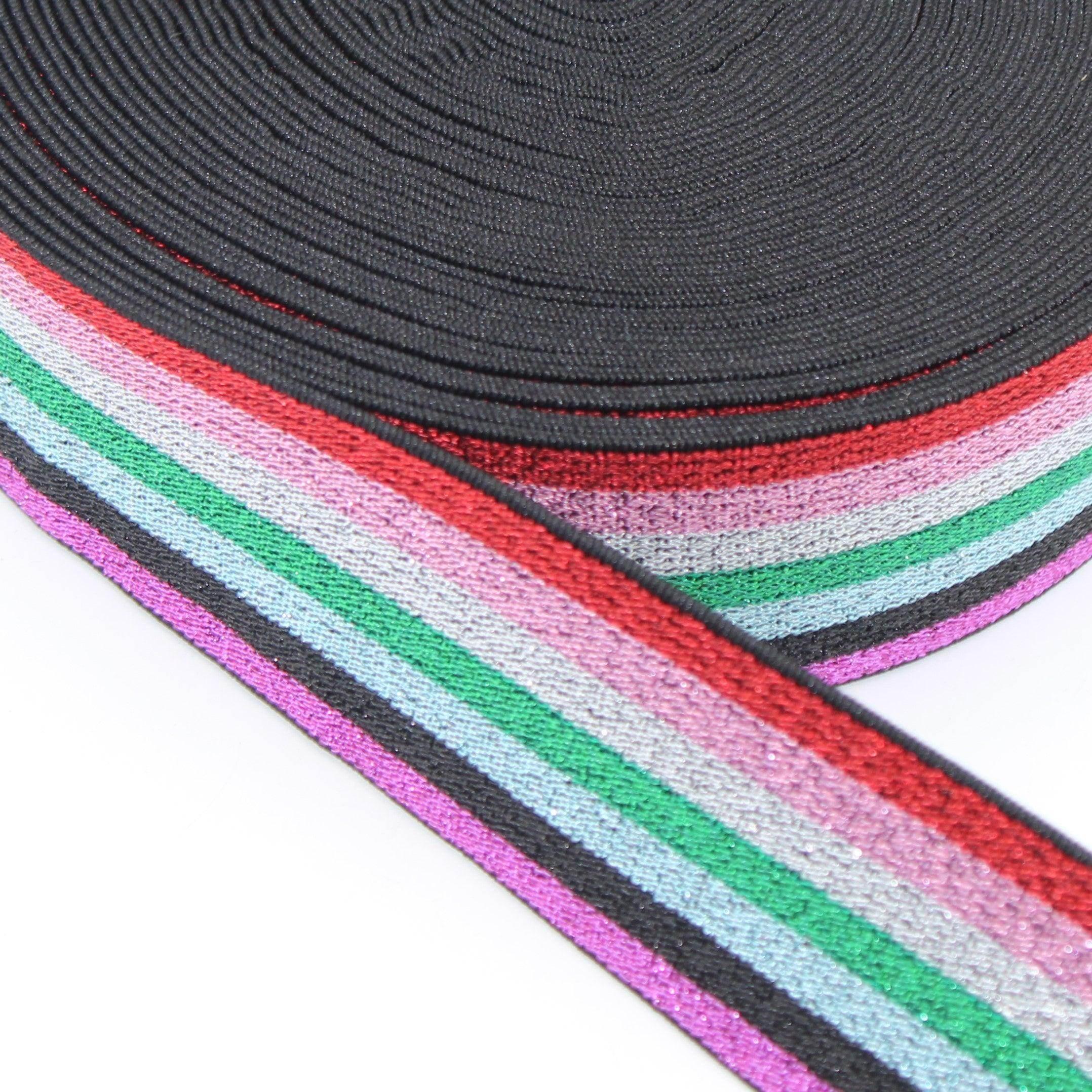 5 Meters - 40mm Multicolour Striped Lurex Elastic #ELA2067-#ELA2071 - ACCESSOIRES LEDUC BV