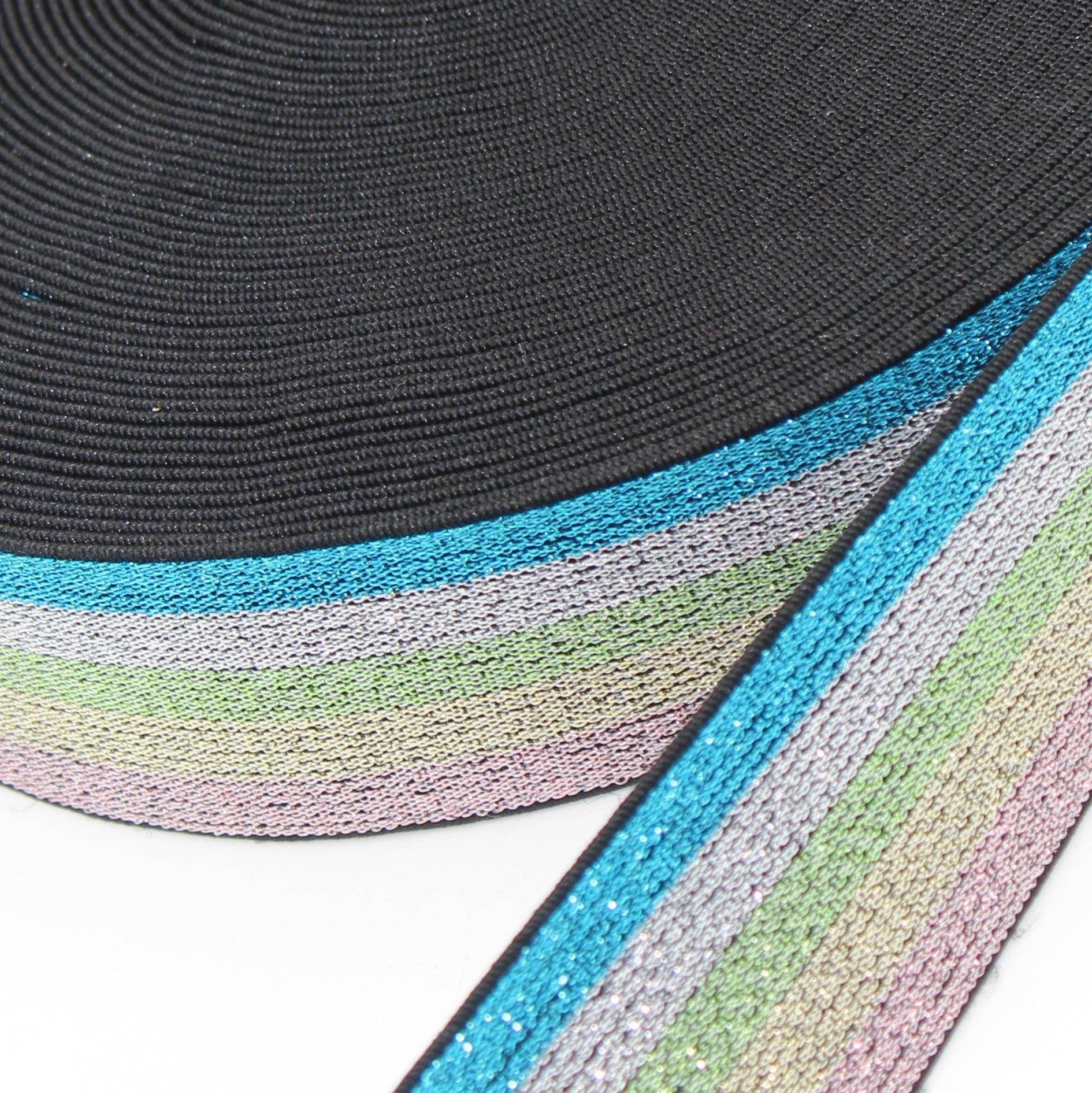 5 Meters - 40mm Multicolour Striped Lurex Elastic #ELA2067-#ELA2071 - ACCESSOIRES LEDUC BV